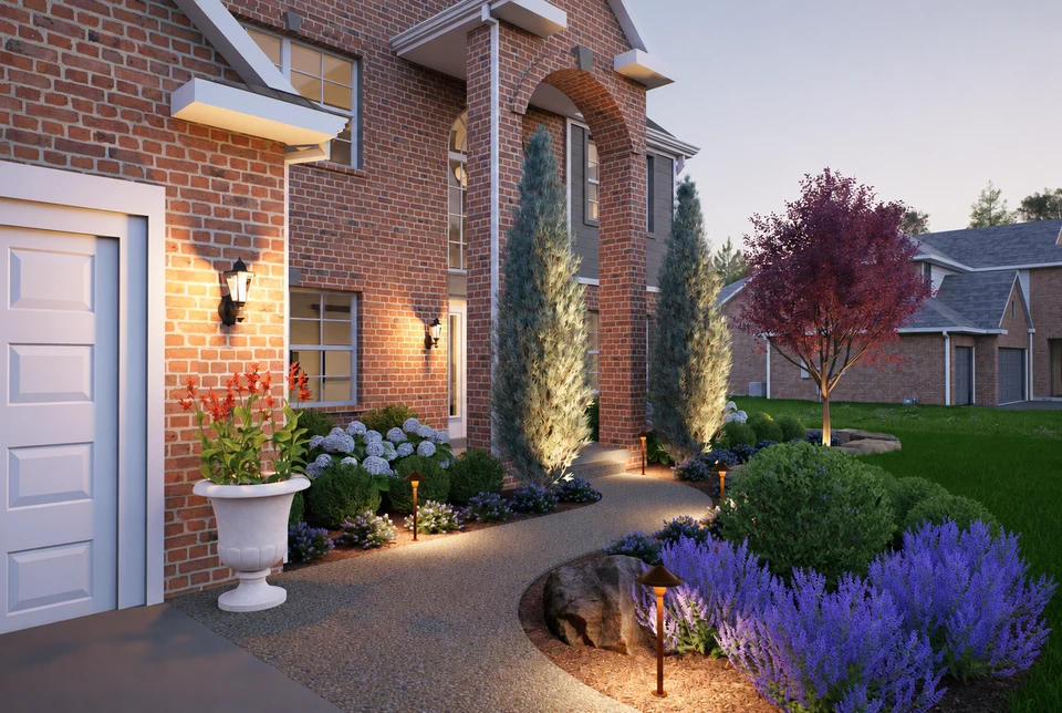 Design visualization: Entry walkway at night